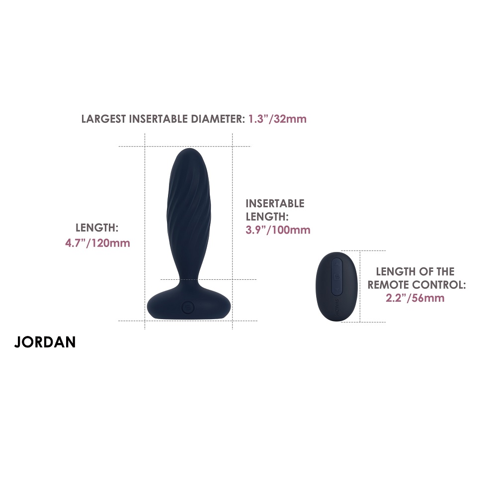 Svakom Jordan App-Controlled Thrusting Anal Vibrator, Slim anal vibrator with a rounded cushioned head and a wide flared base