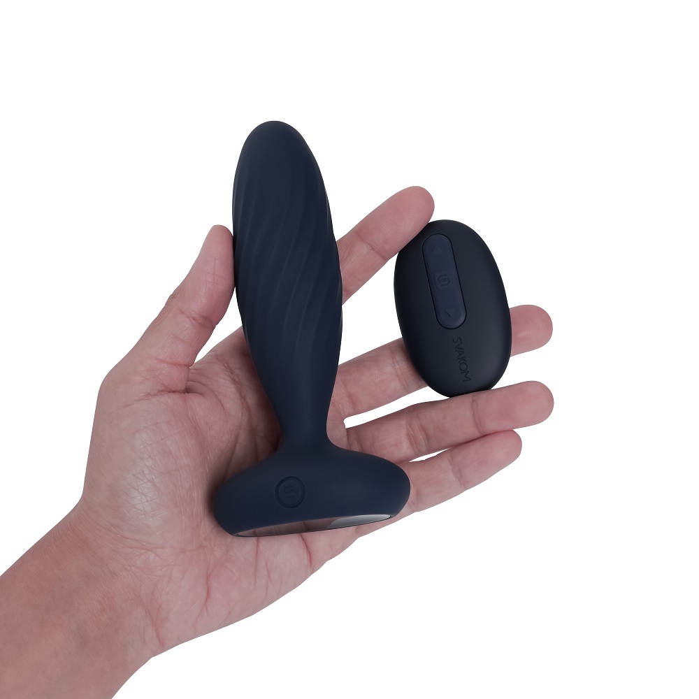 Svakom Jordan App-Controlled Thrusting Anal Vibrator, Slim anal vibrator with a rounded cushioned head and a wide flared base
