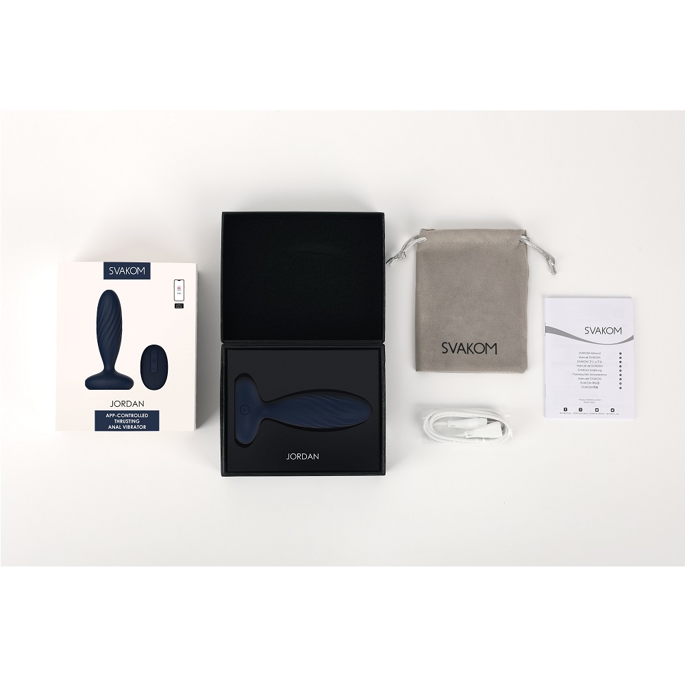 Svakom Jordan App-Controlled Thrusting Anal Vibrator, Slim anal vibrator with a rounded cushioned head and a wide flared base