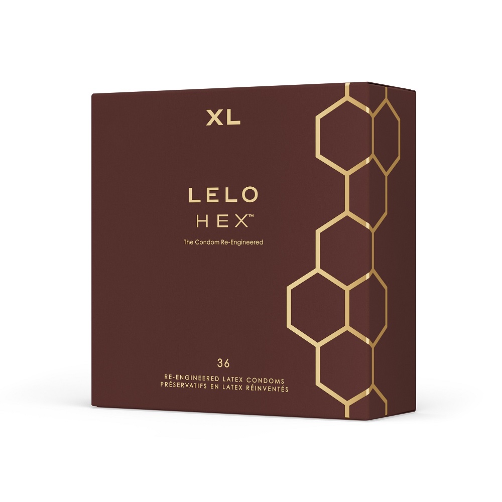 LELO HEX Condoms Respect XL 36 pack, in natural latex, shown from the back
