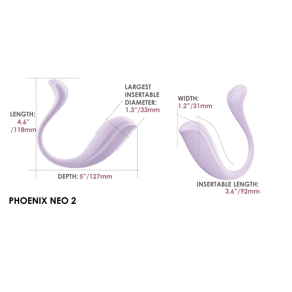 Svakom Phoenix Neo 2 Interactive App Controlled Vibrator Lilac, Lilac silicone G-spot vibrator with a curved shaft and bulbo…