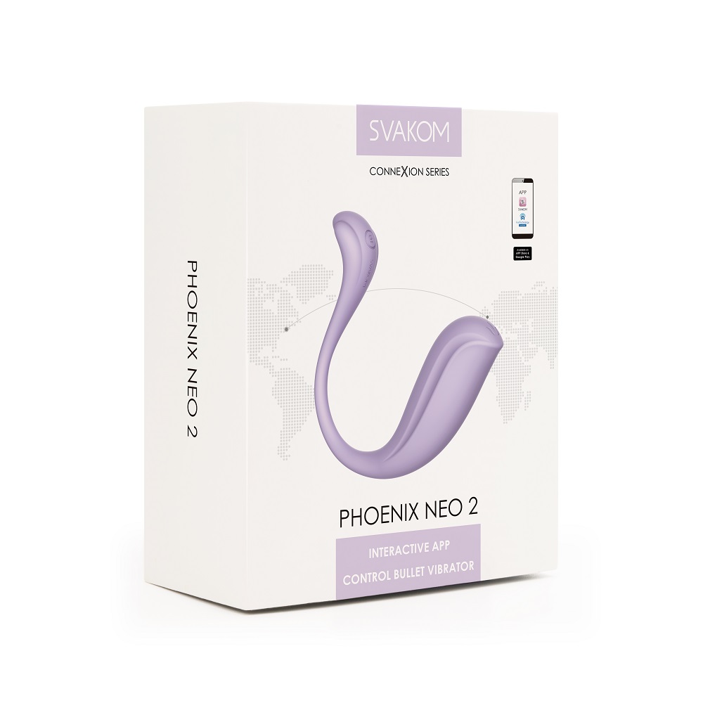 Svakom Phoenix Neo 2 Interactive App Controlled Vibrator Lilac, Lilac silicone G-spot vibrator with a curved shaft and bulbo…