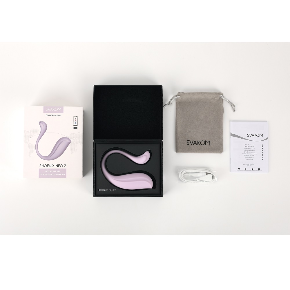 Svakom Phoenix Neo 2 Interactive App Controlled Vibrator Lilac, Lilac silicone G-spot vibrator with a curved shaft and bulbo…