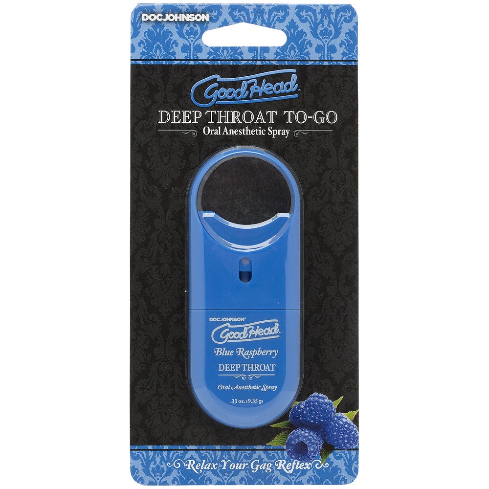 Doc Johnson GoodHead To-Go-Deep Throat Spray - Blue Raspberry, Compact blue raspberry throat spray bottle from the GoodHead…