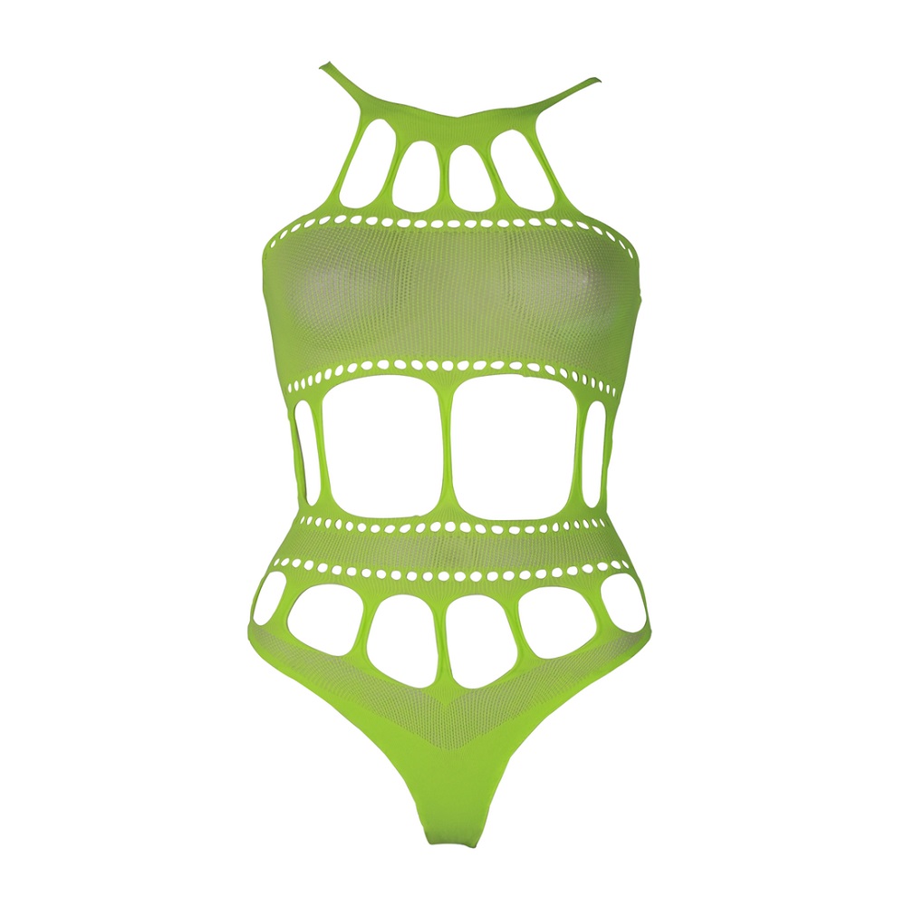 Cut Out Thong Bodysuit Neon Green Plus Size, photograph 6