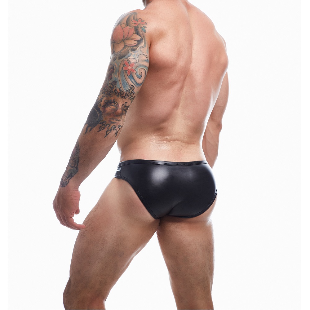C4M Snap Ergonomic Brief Black Leatherette - Small, shown from the side