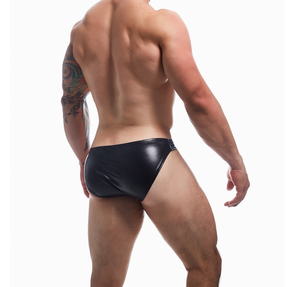 C4M Boost Black Leatherette Bikini Brief - Large, shown from the back