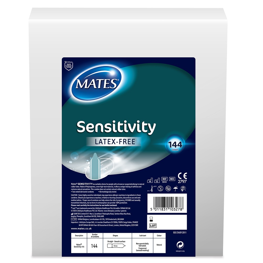 Mates Sensitivity Condom BX144 Clinic Pack, in latex free