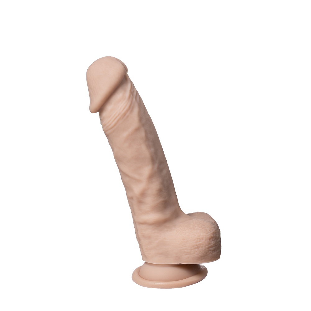 SilexD 7 inch Real Skin Liquid Silicone Dildo with Suction Cup and Balls, Realistic sculpted silicone dildo with balls and a…