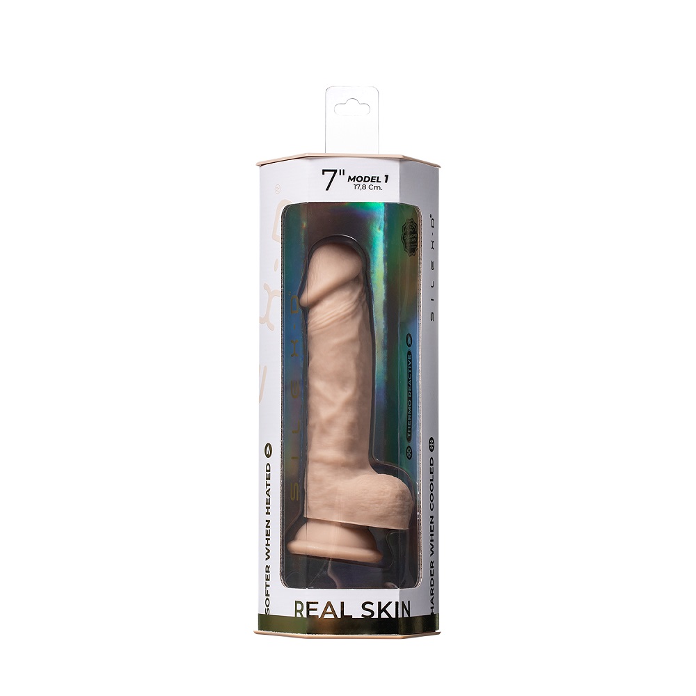 SilexD 7 inch Real Skin Liquid Silicone Dildo with Suction Cup and Balls, Realistic sculpted silicone dildo with balls and a…