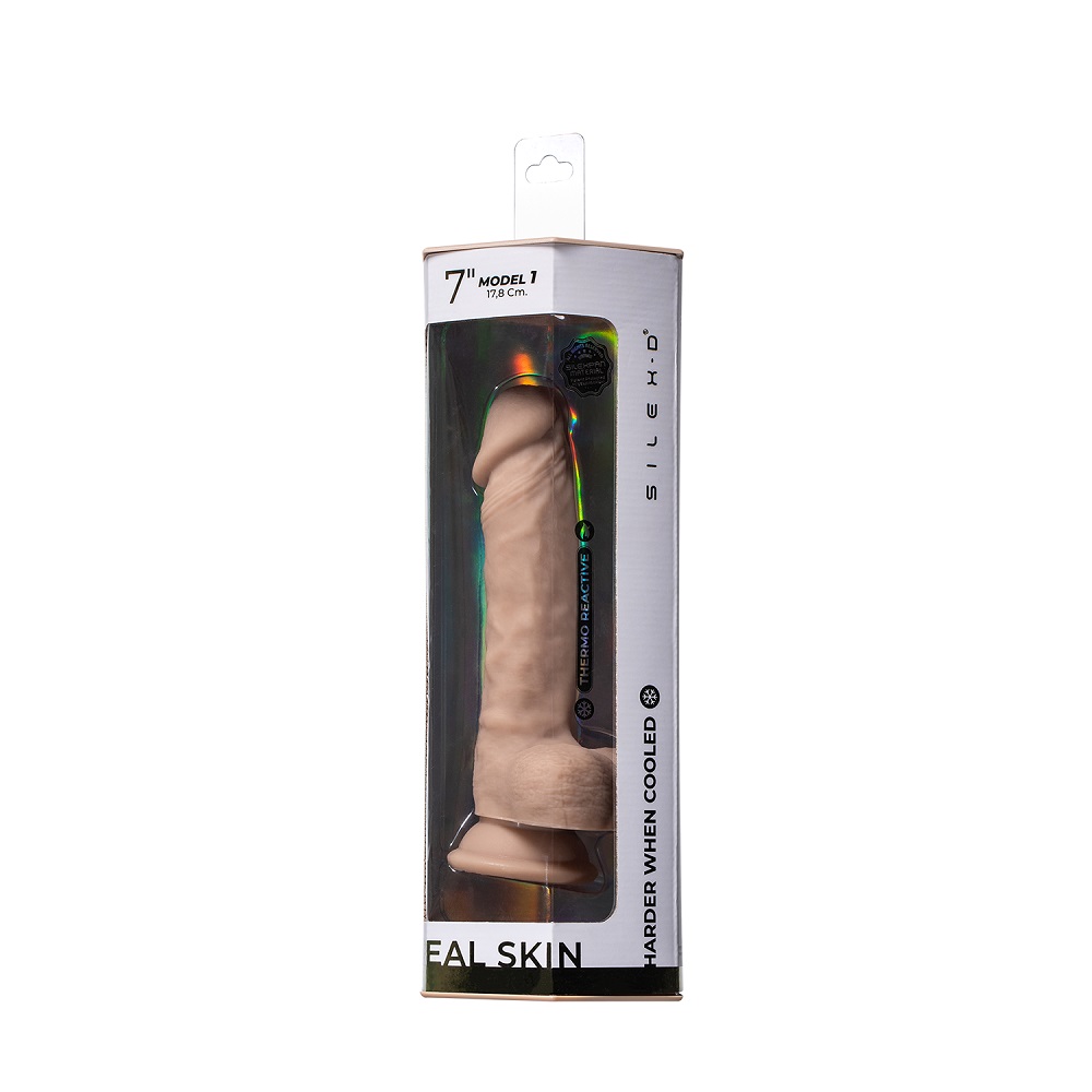 SilexD 7 inch Real Skin Liquid Silicone Dildo with Suction Cup and Balls, Realistic sculpted silicone dildo with balls and a…