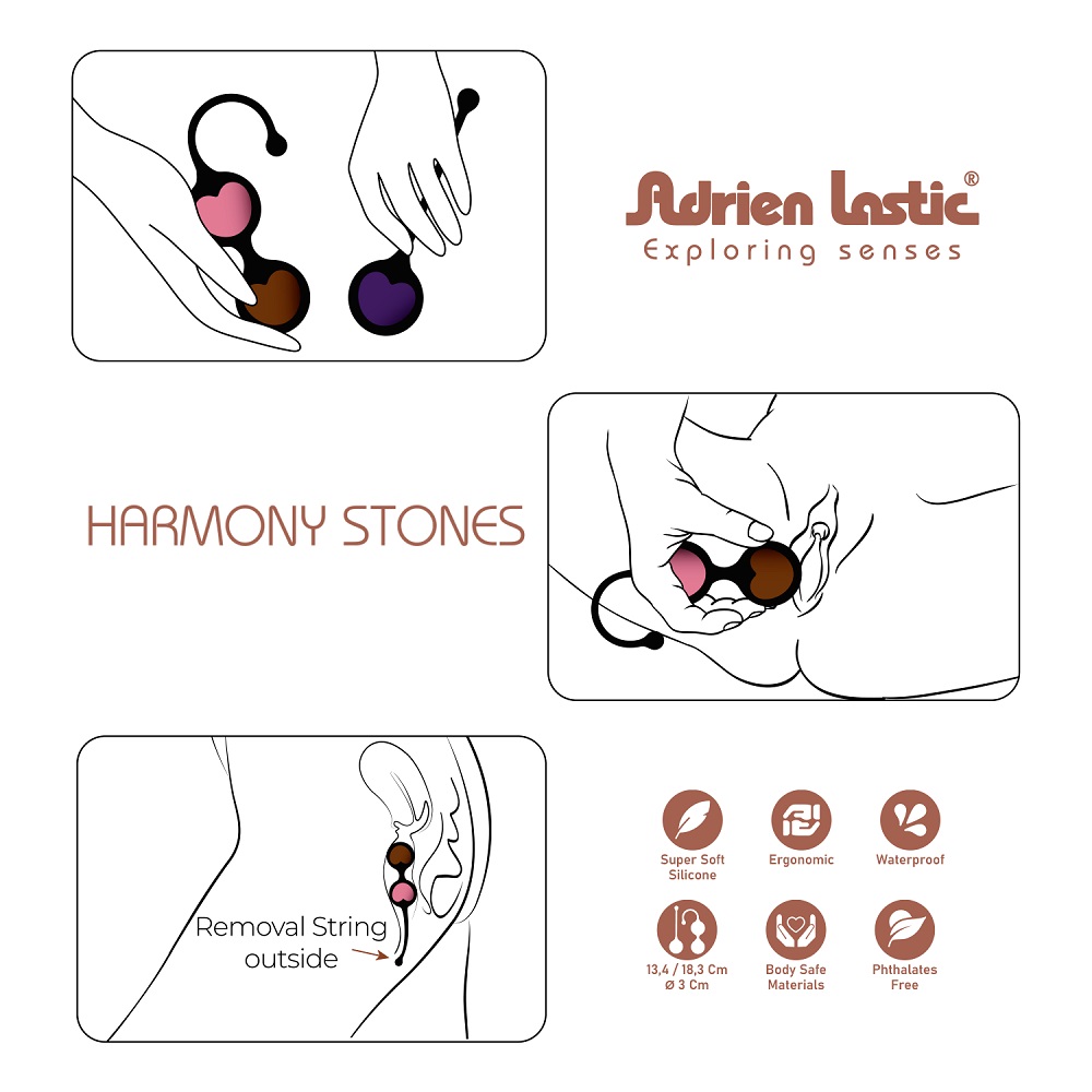 Adrien Lastic Harmony Stones Kegel Balls, Kegel training set with two silicone cases and six coloured semi-precious stones