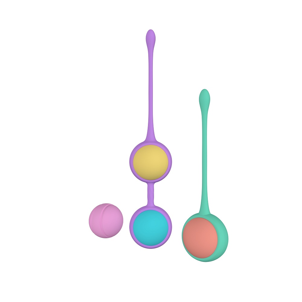BOLY Kegel Training Beads, Set of four colourful silicone weighted balls with single and double holders