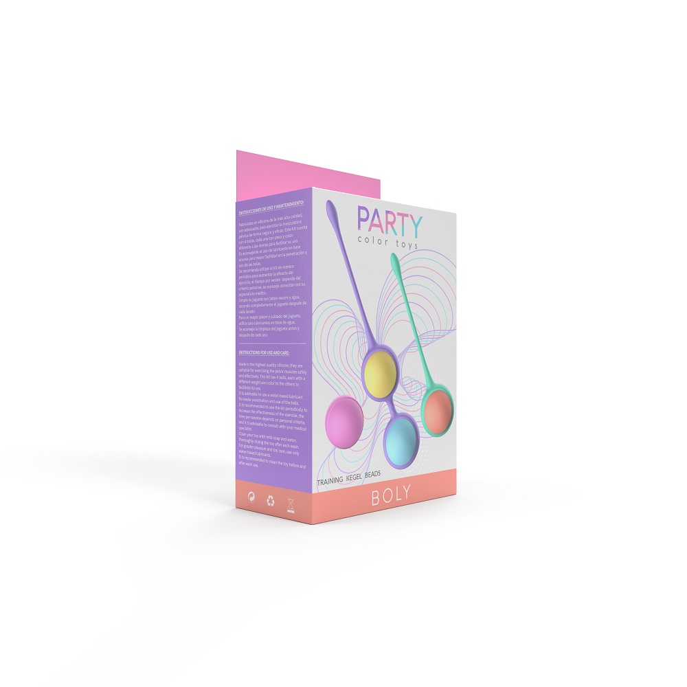 BOLY Kegel Training Beads, Set of four colourful silicone weighted balls with single and double holders