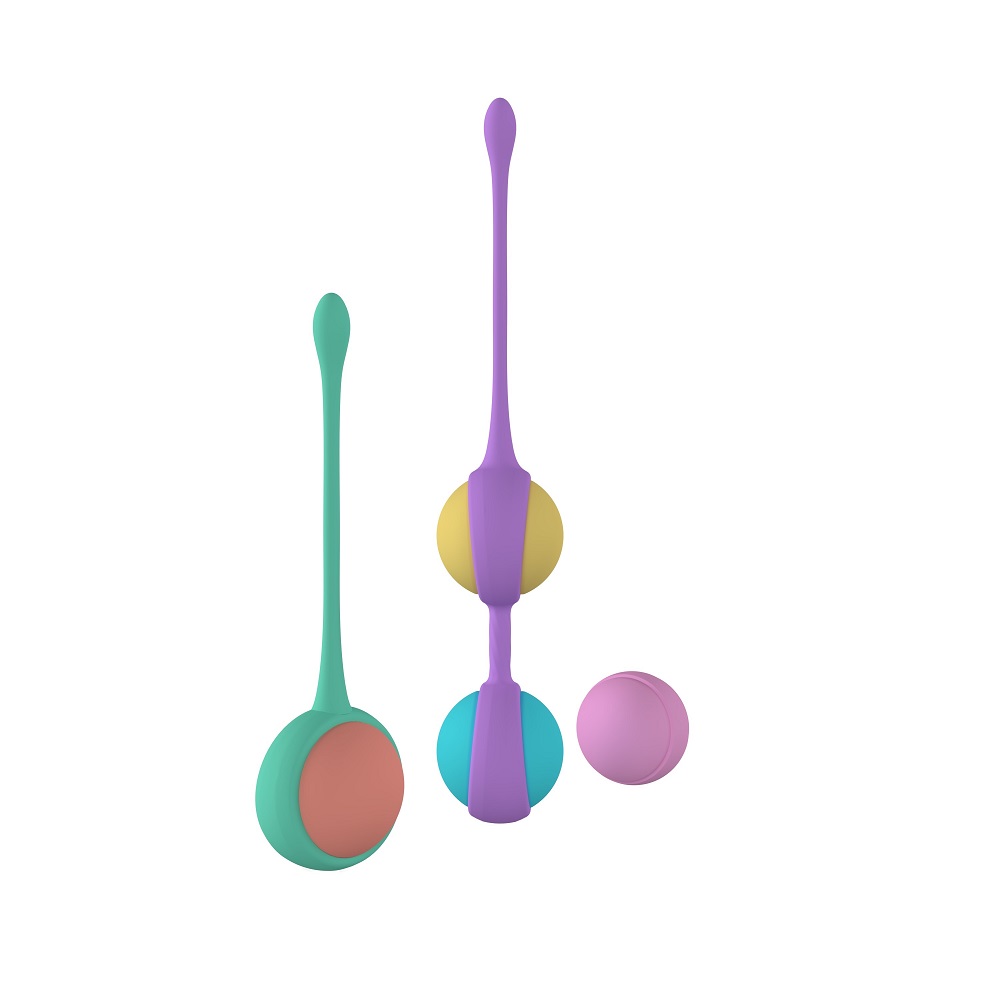 BOLY Kegel Training Beads, Set of four colourful silicone weighted balls with single and double holders