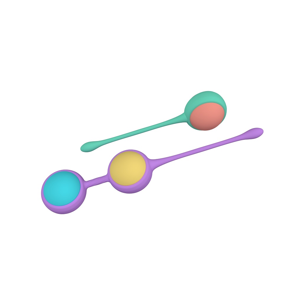 BOLY Kegel Training Beads, Set of four colourful silicone weighted balls with single and double holders