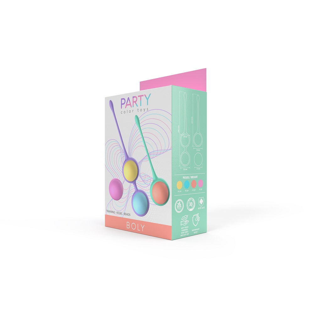 BOLY Kegel Training Beads, Set of four colourful silicone weighted balls with single and double holders