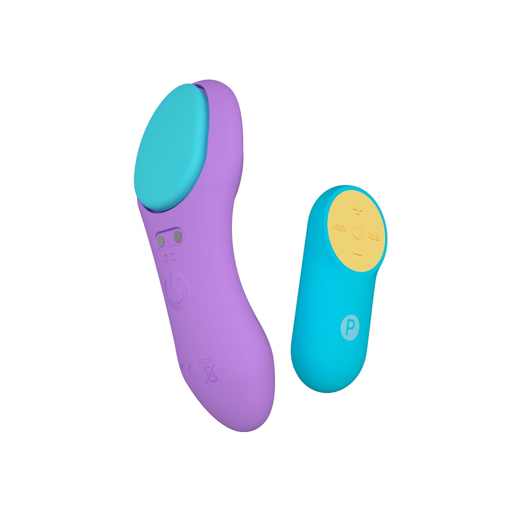 Party Color Panty Remote Control Vibrator Purple, Purple wearable panty vibrator with ergonomic curved form and magnets on t…