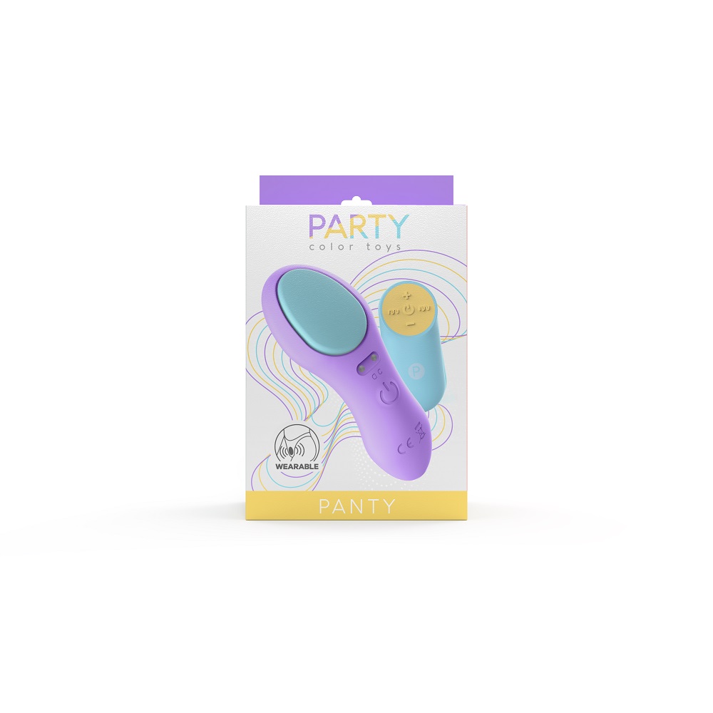 Party Color Panty Remote Control Vibrator Purple, Purple wearable panty vibrator with ergonomic curved form and magnets on t…