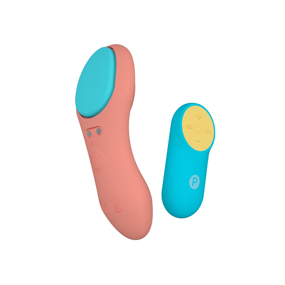 Party Color Panty Remote Control Vibrator Orange, Compact orange panty vibrator with smooth ergonomic body and matching hand…