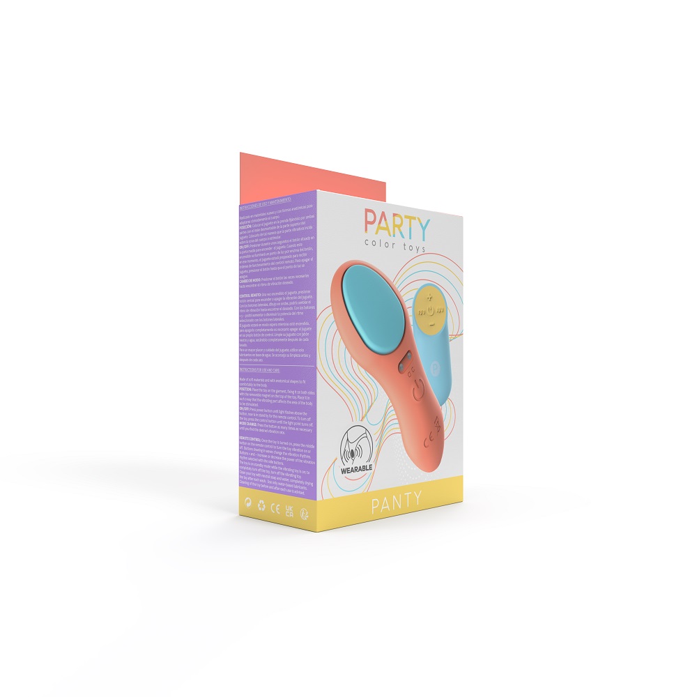 Party Color Panty Remote Control Vibrator Orange, Compact orange panty vibrator with smooth ergonomic body and matching hand…