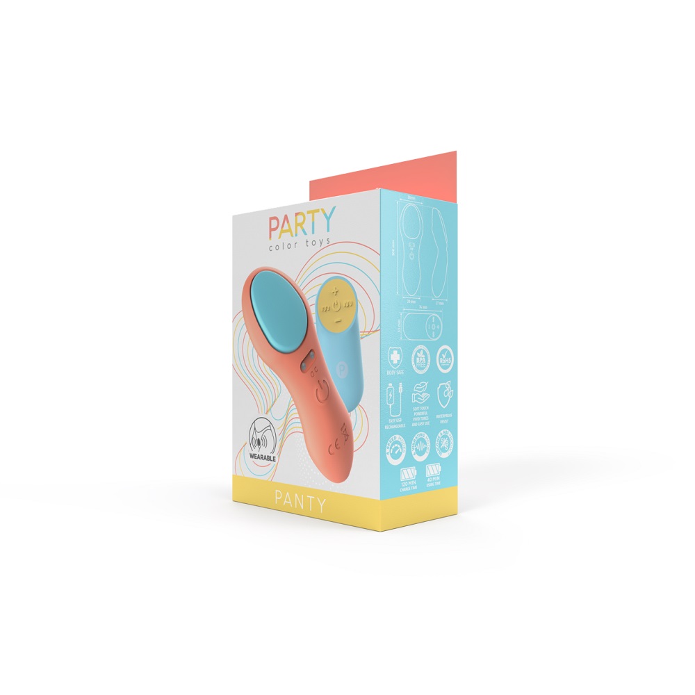 Party Color Panty Remote Control Vibrator Orange, Compact orange panty vibrator with smooth ergonomic body and matching hand…