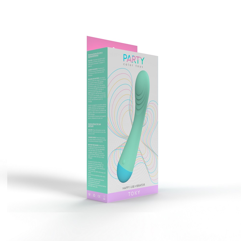 Party Color TOKY G-Spot Vibrator, Colourful curved G-spot vibrator with a smooth silicone finish and single control button