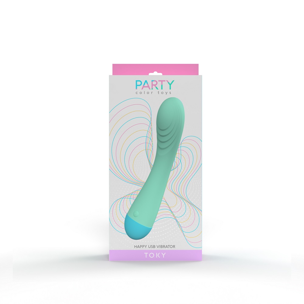 Party Color TOKY G-Spot Vibrator, Colourful curved G-spot vibrator with a smooth silicone finish and single control button