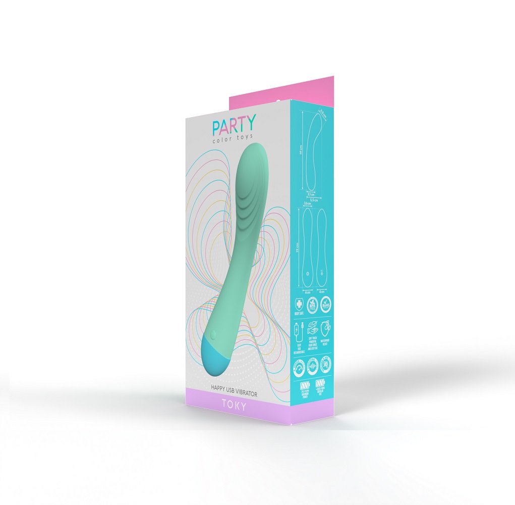 Party Color TOKY G-Spot Vibrator, Colourful curved G-spot vibrator with a smooth silicone finish and single control button