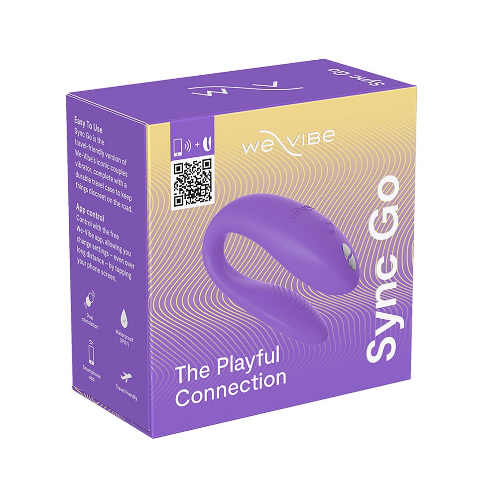 We-Vibe Sync Go Purple, Purple compact wearable couples' vibrator with a curved ergonomic shape