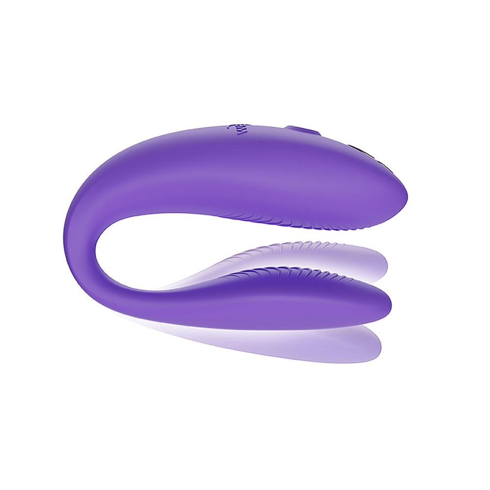 We-Vibe Sync Go Purple, Purple compact wearable couples' vibrator with a curved ergonomic shape