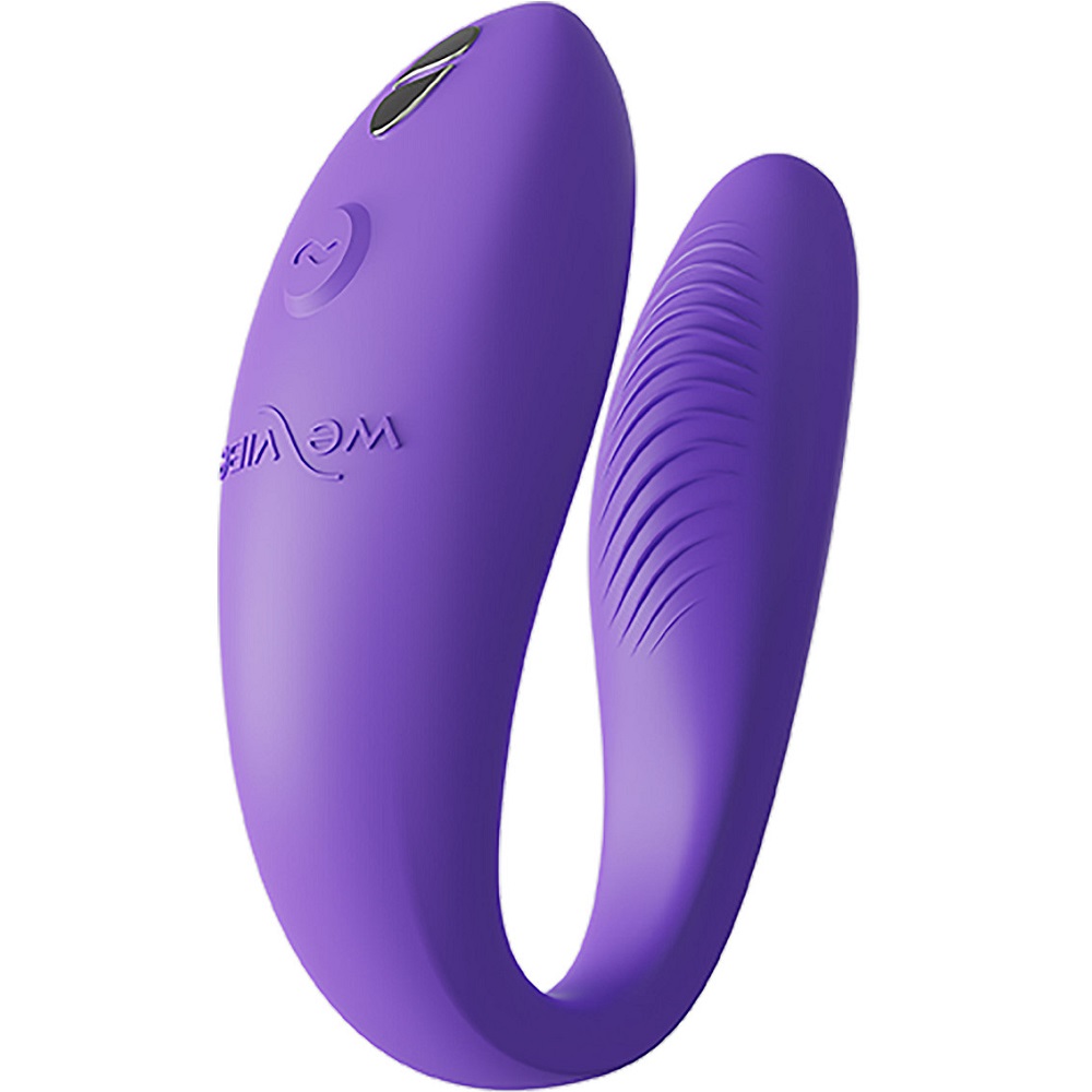 We-Vibe Sync Go Purple, Purple compact wearable couples' vibrator with a curved ergonomic shape