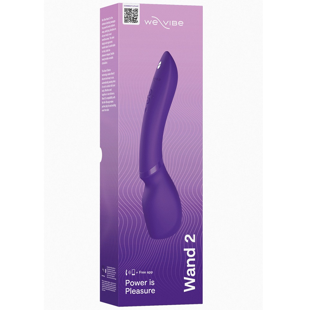 We-Vibe Wand 2 Purple, Purple cordless wand massager with a rounded flexible head and slim ergonomic handle