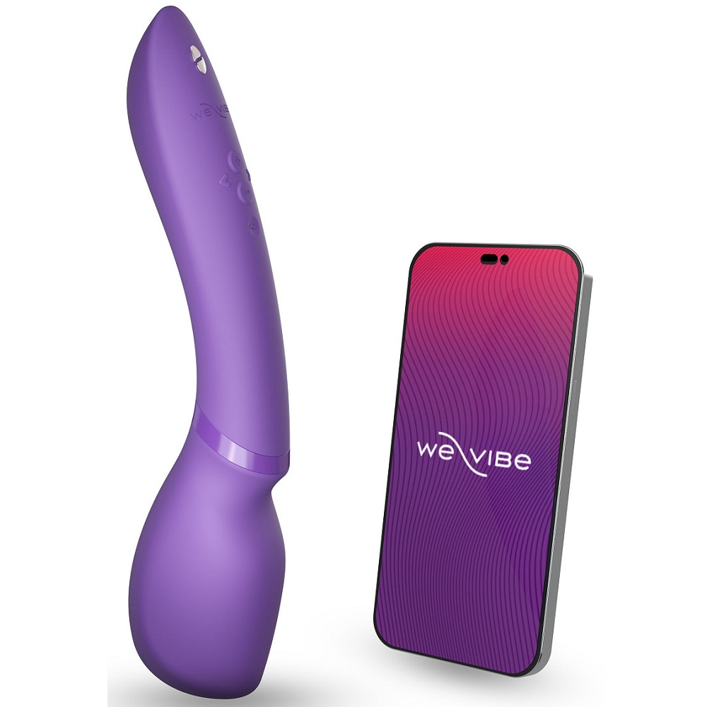 We-Vibe Wand 2 Purple, Purple cordless wand massager with a rounded flexible head and slim ergonomic handle