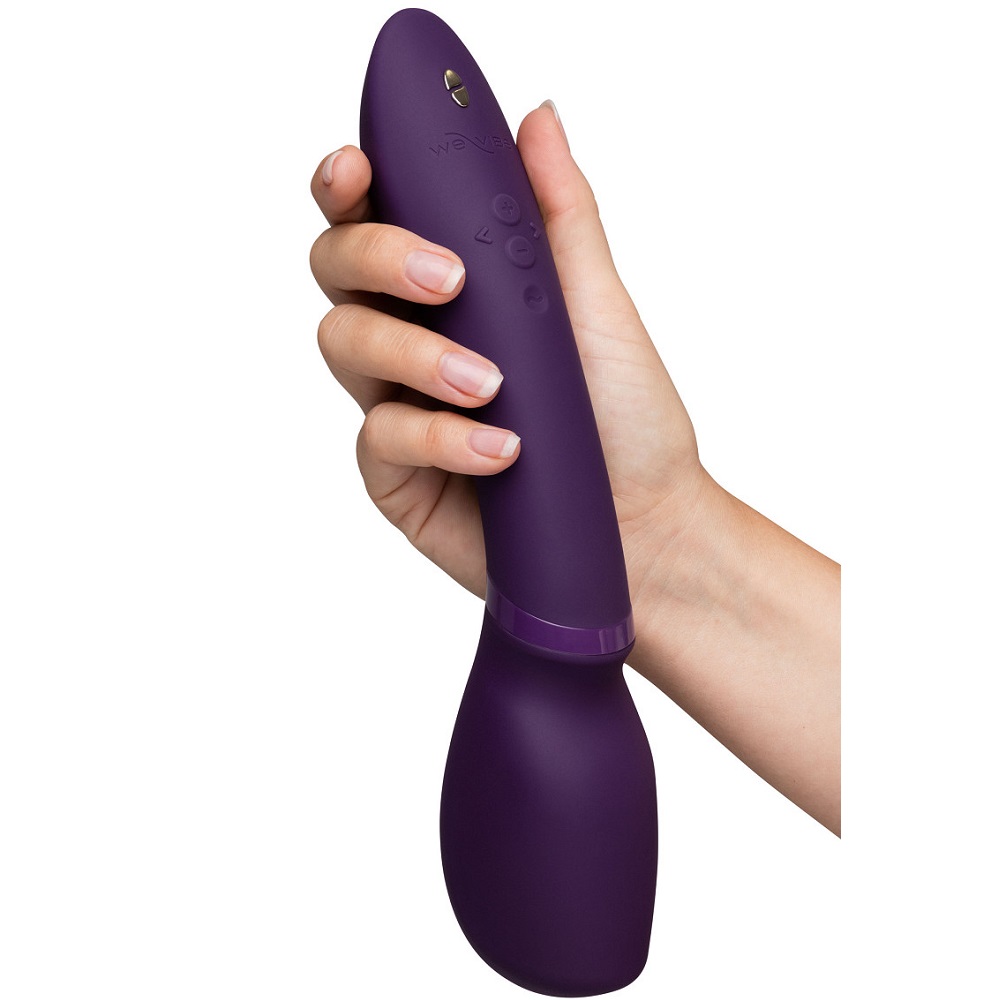 We-Vibe Wand 2 Purple, Purple cordless wand massager with a rounded flexible head and slim ergonomic handle