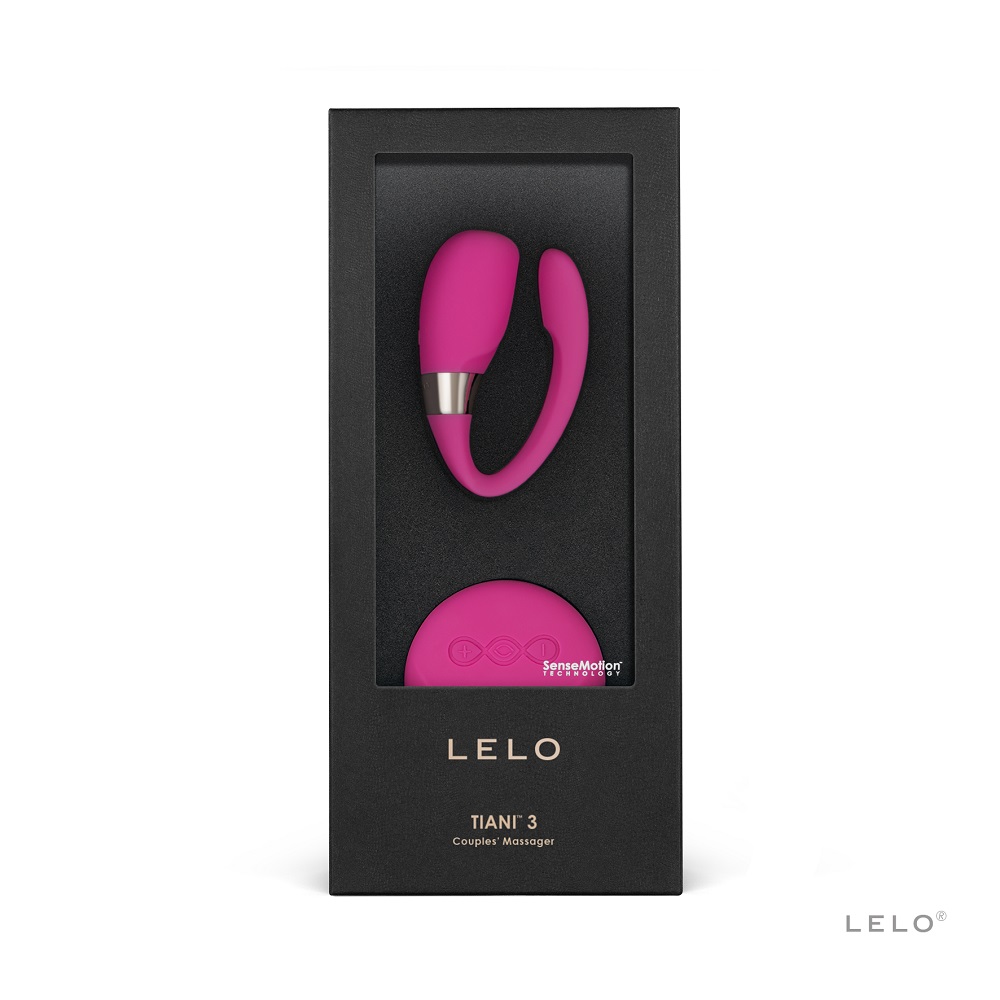 LELO Tiani 3 Couples Massager Cerise, Cerise pink silicone couples massager with a smooth flexible curved form