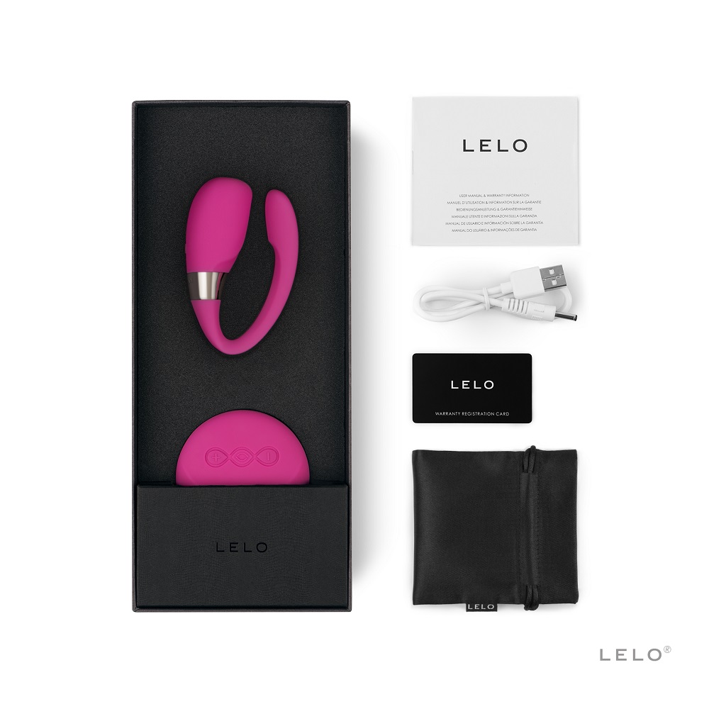LELO Tiani 3 Couples Massager Cerise, Cerise pink silicone couples massager with a smooth flexible curved form