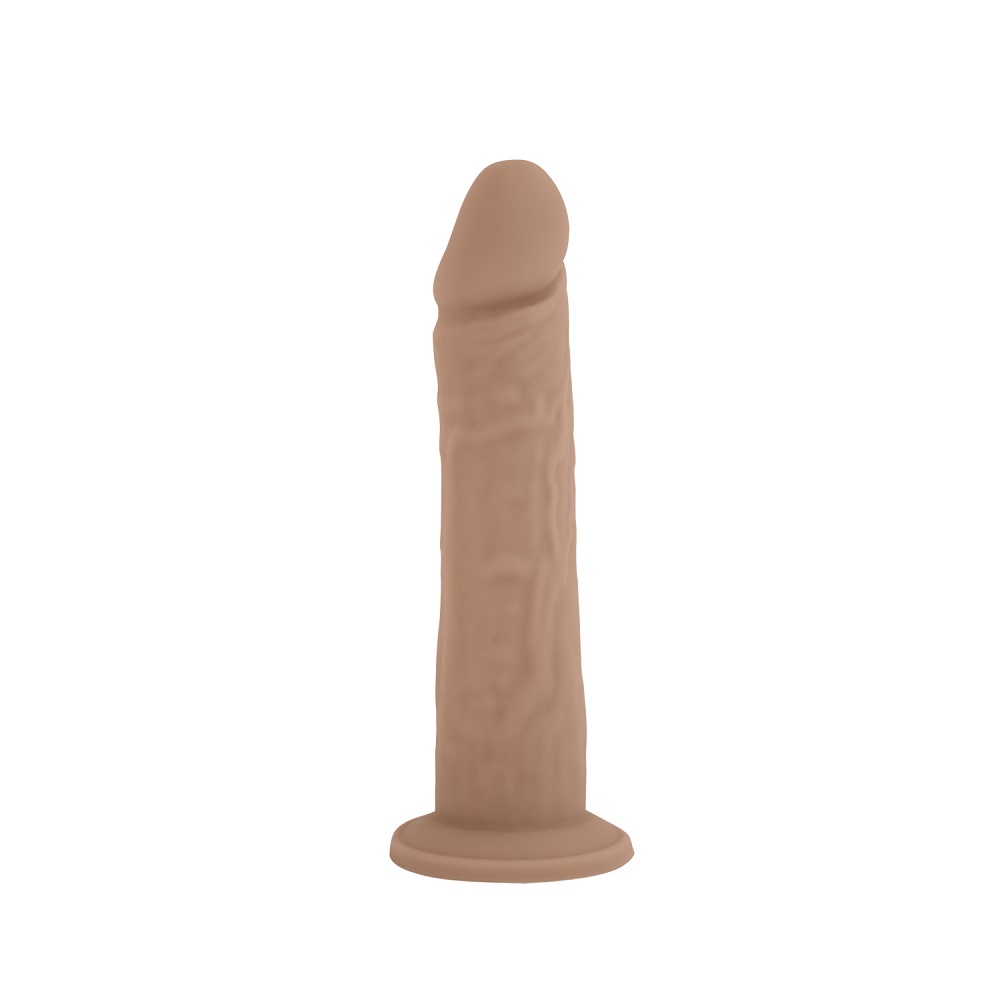 SilexD 8 inch Realistic Liquid Silicone Dildo with Suction Cup, in silicone, shown from the side