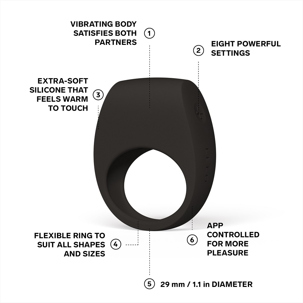 LELO Tor 3 App Controlled Cock Ring Black, shown from the side