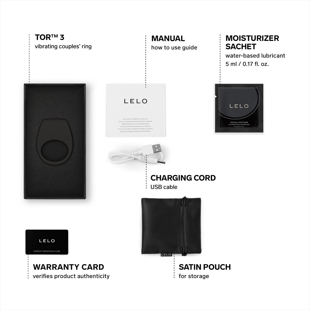 LELO Tor 3 App Controlled Cock Ring Black, close-up detail