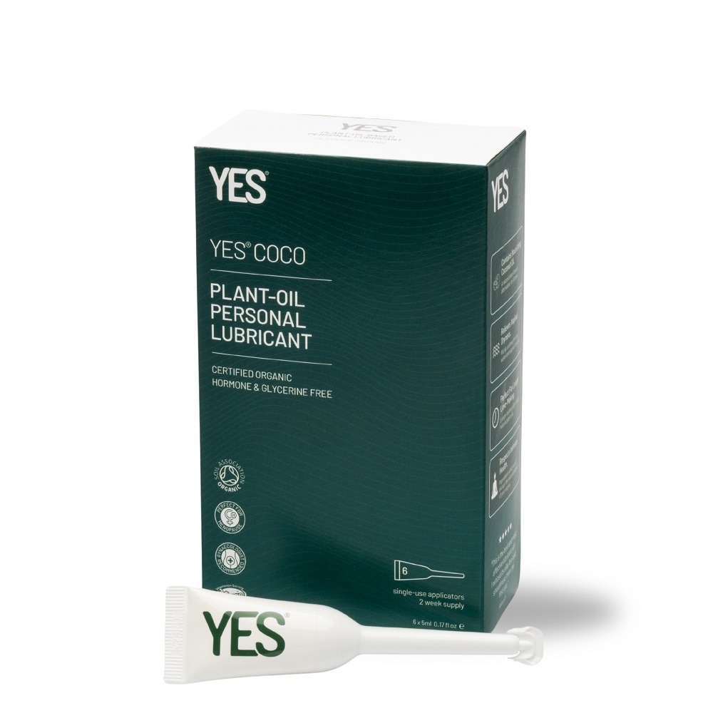 YES Coco Oil-Based Lubricant-6x5ml, in see description, shown from the back