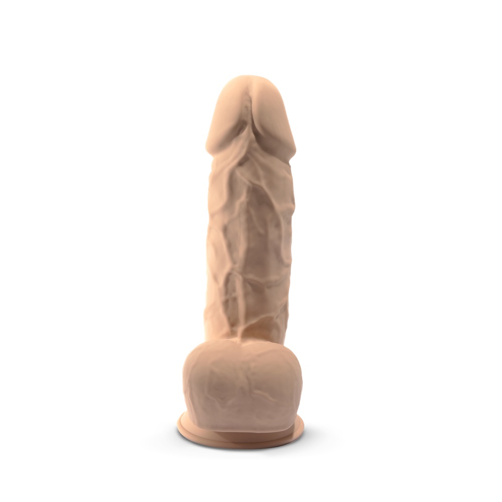 SilexD 8.5 inch Remote Controlled Vibrating Girthy Silicone Dildo, in silicone, shown from the side