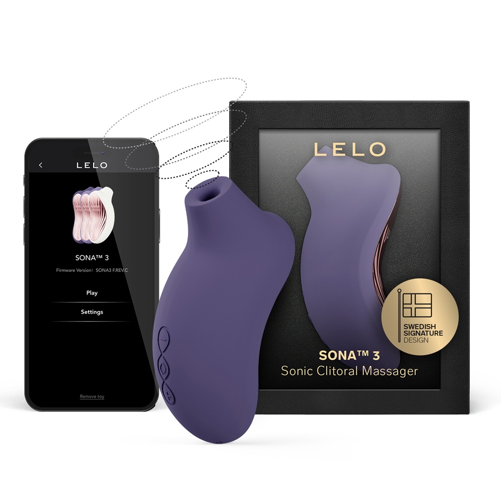 LELO Sona 3 Clitoral Massager Cyber Purple, shown in its packaging