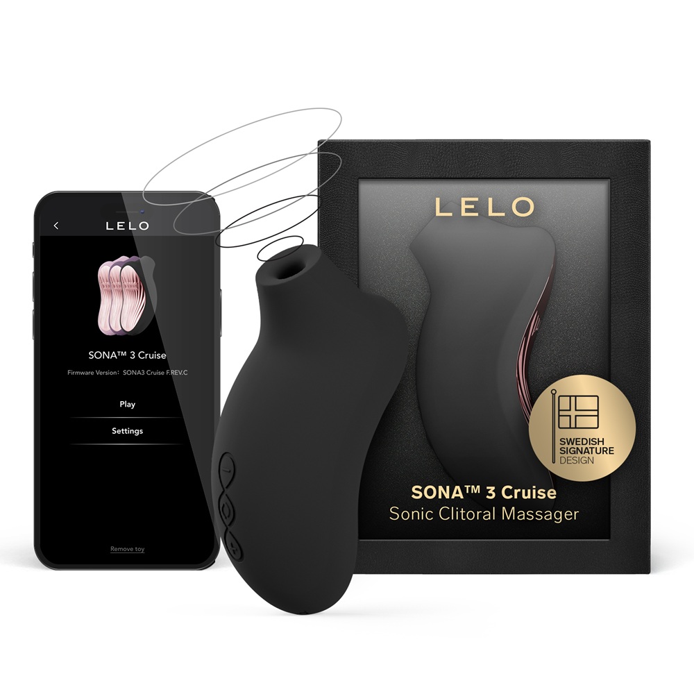 LELO Sona 3 Cruise Clitoral Massager Black, shown in its packaging