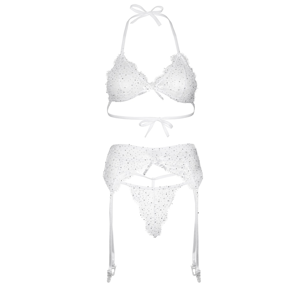 Leg Avenue Lace Bra Top, String and Garter Belt White - Large, shown in its packaging