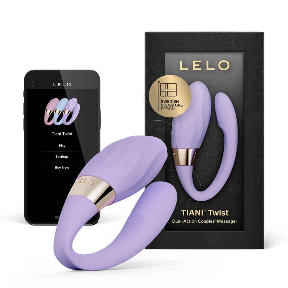 LELO Tiani Twist Couples Massager Lavender, Lavender dual-action couples' massager in soft silicone with ribbed sensory text…