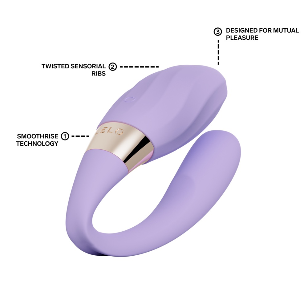 LELO Tiani Twist Couples Massager Lavender, Lavender dual-action couples' massager in soft silicone with ribbed sensory text…