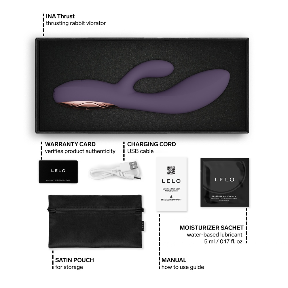 LELO Ina Thrust Thrusting Rabbit Vibrator Purple Twilight, shown from the side