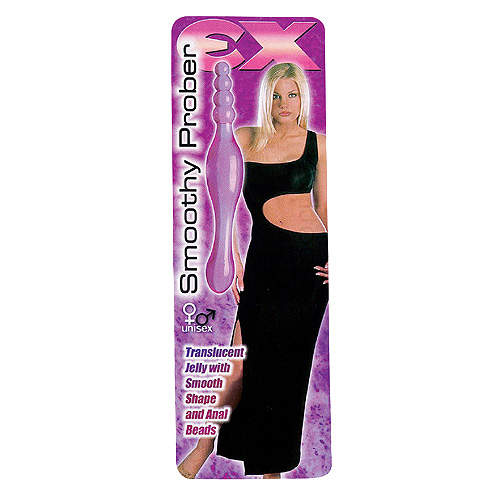 Smoothy Prober, Translucent pink double-ended probe with a smooth tip and four graduated beads, close-up detail