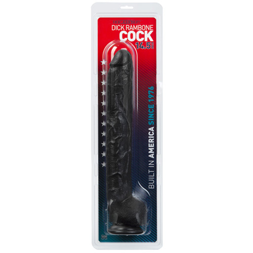 Doc Johnson Dick Rambone Black, in sil a gel, shown in its packaging